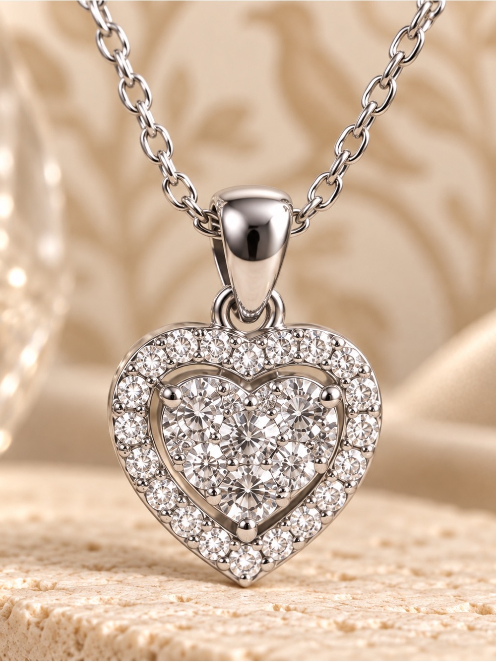 Silver Heart Halo Pendant Necklace